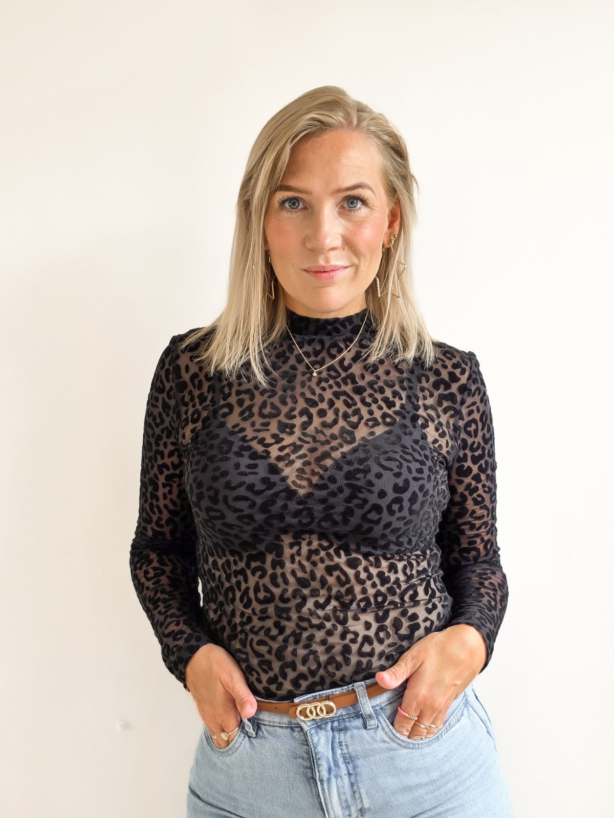 Leopard mesh top