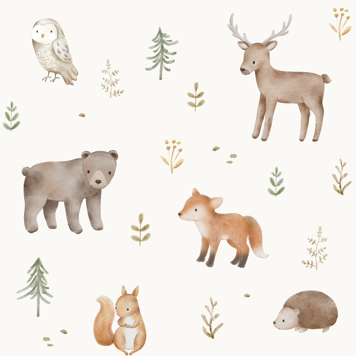 Sherpa Deken Forest Animals Pearl White