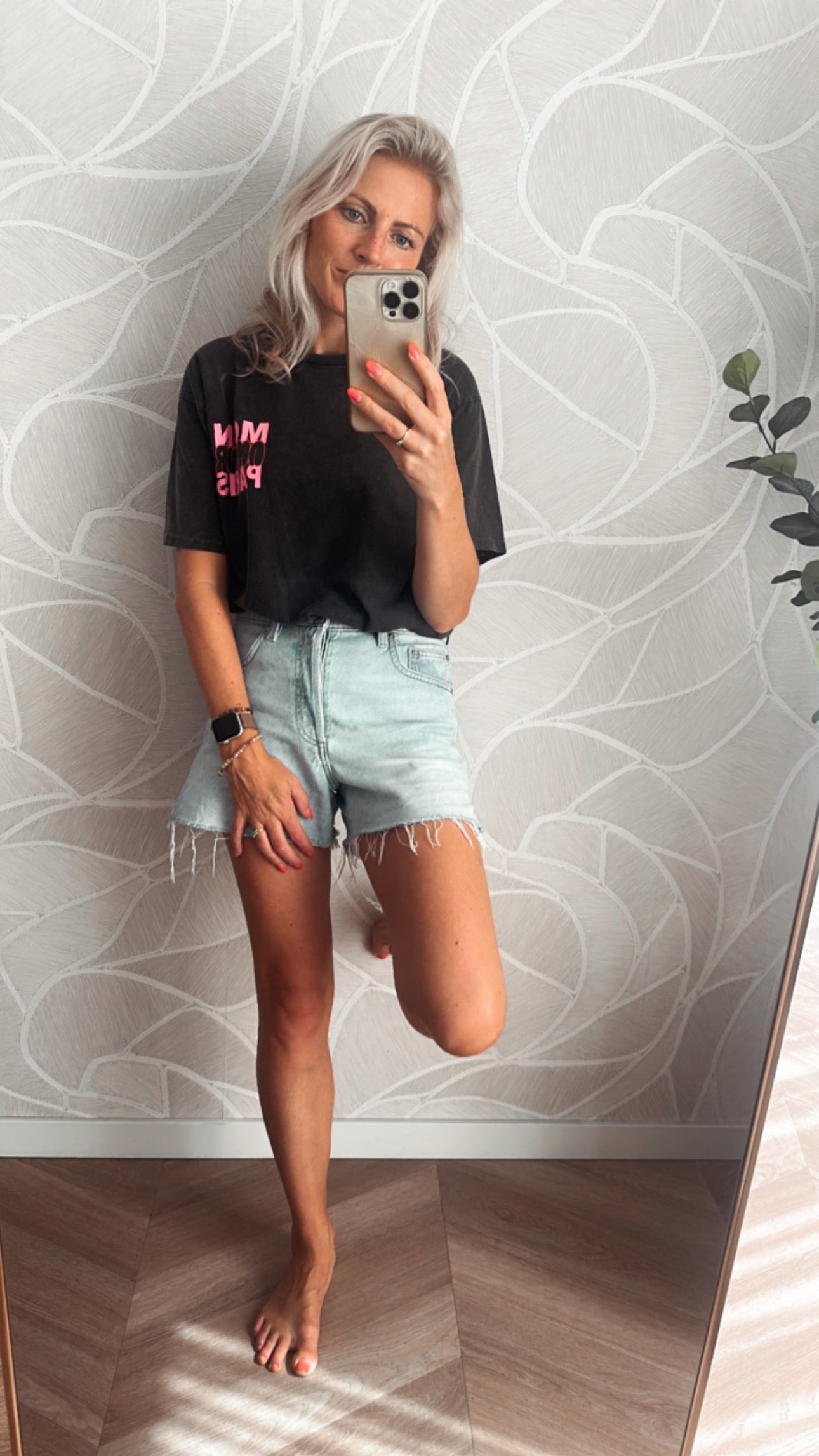 Mon Amour Paris T-shirt Grey/Neon Pink