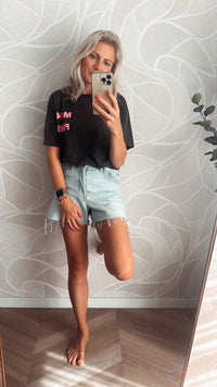 Mon Amour Paris T-shirt Grey/Neon Pink