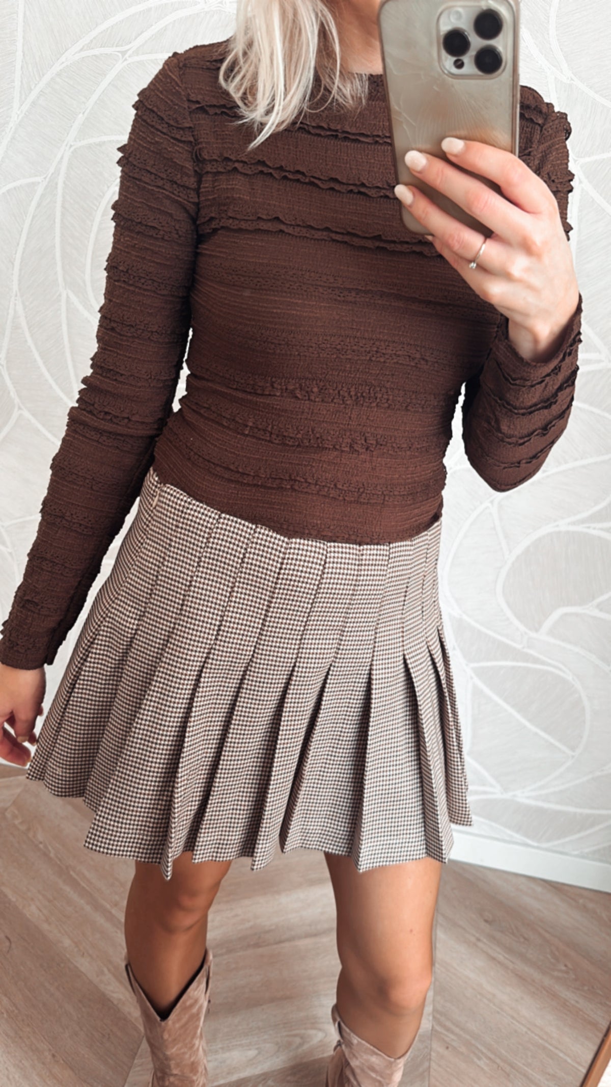 Brown Check Pleated Skort