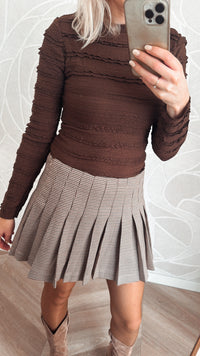 Brown Check Pleated Skort