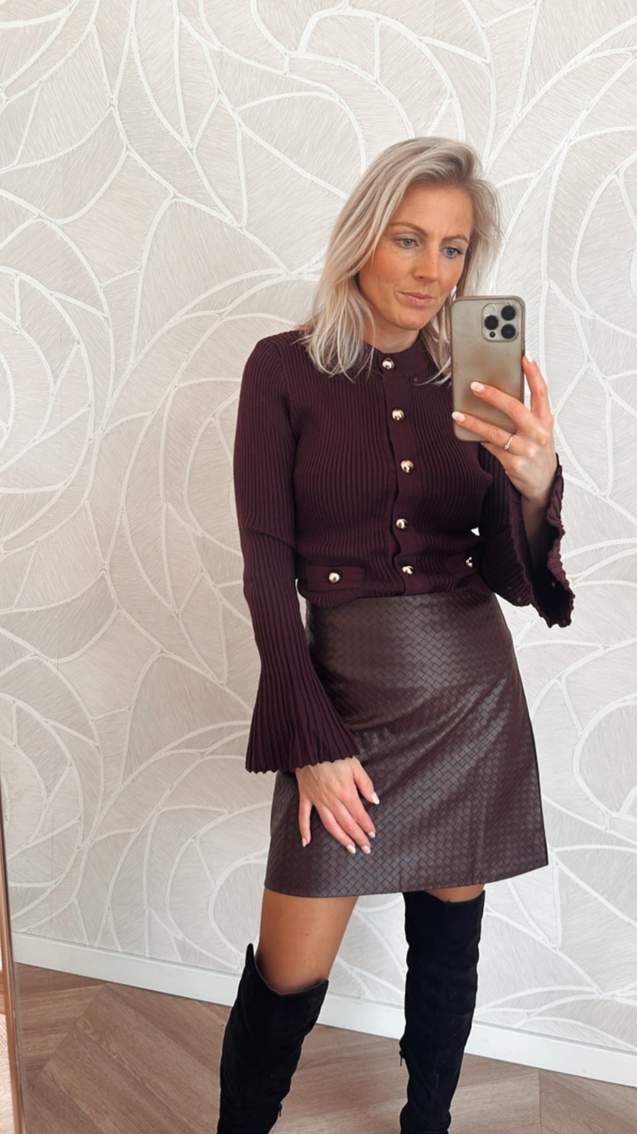 Burgundy Weave Mini Skirt