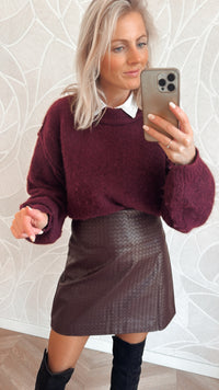 Burgundy Weave Mini Skirt