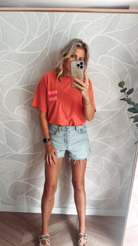 Mon Amour Paris T-shirt Coral/Neon Pink