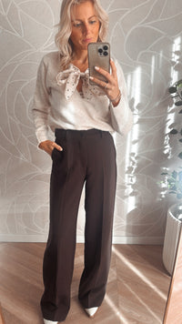 Dames pantalon chocolade bruin Yumi