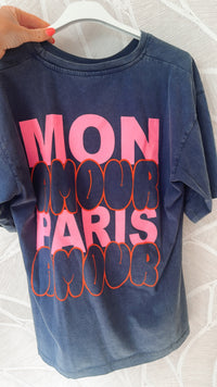 Mon Amour Paris T-shirt Navy/Neon Pink