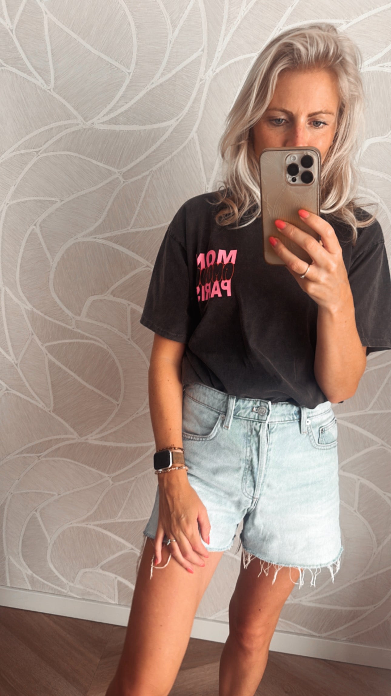 Mon Amour Paris T-shirt Grey/Neon Pink