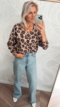Wild Chic Panterprint Trui Brown
