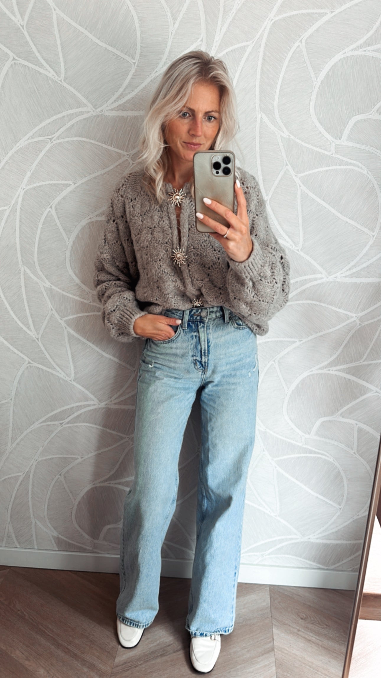 Sunshine knit vest taupe lange mouw