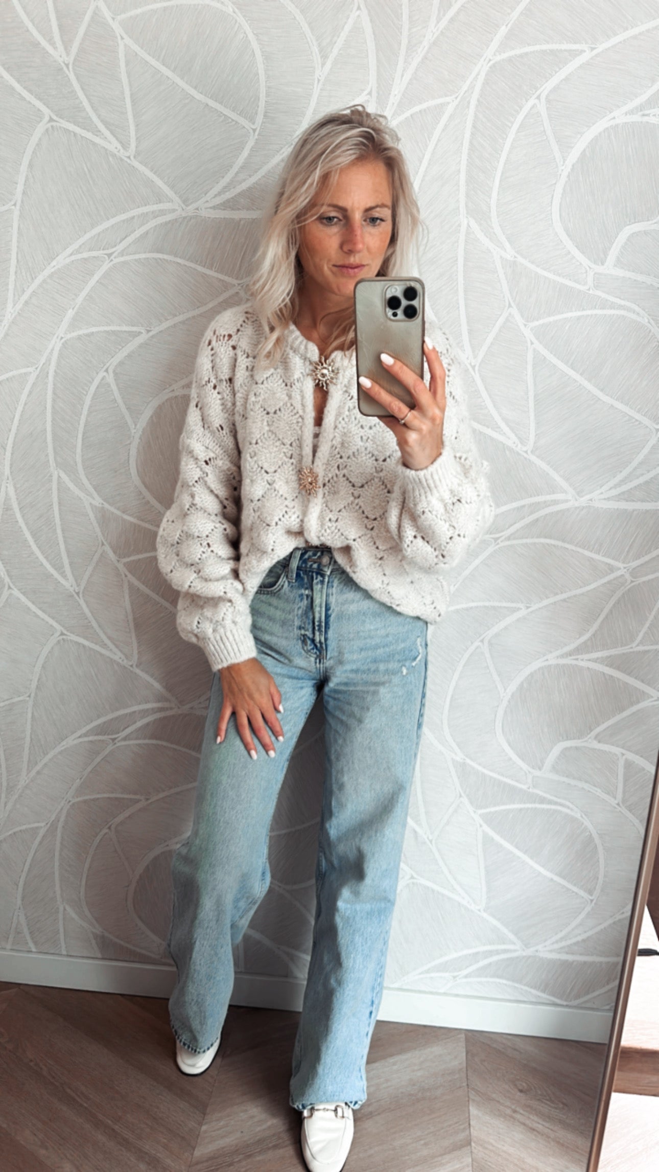 Sunshine knit vest off white lange mouw