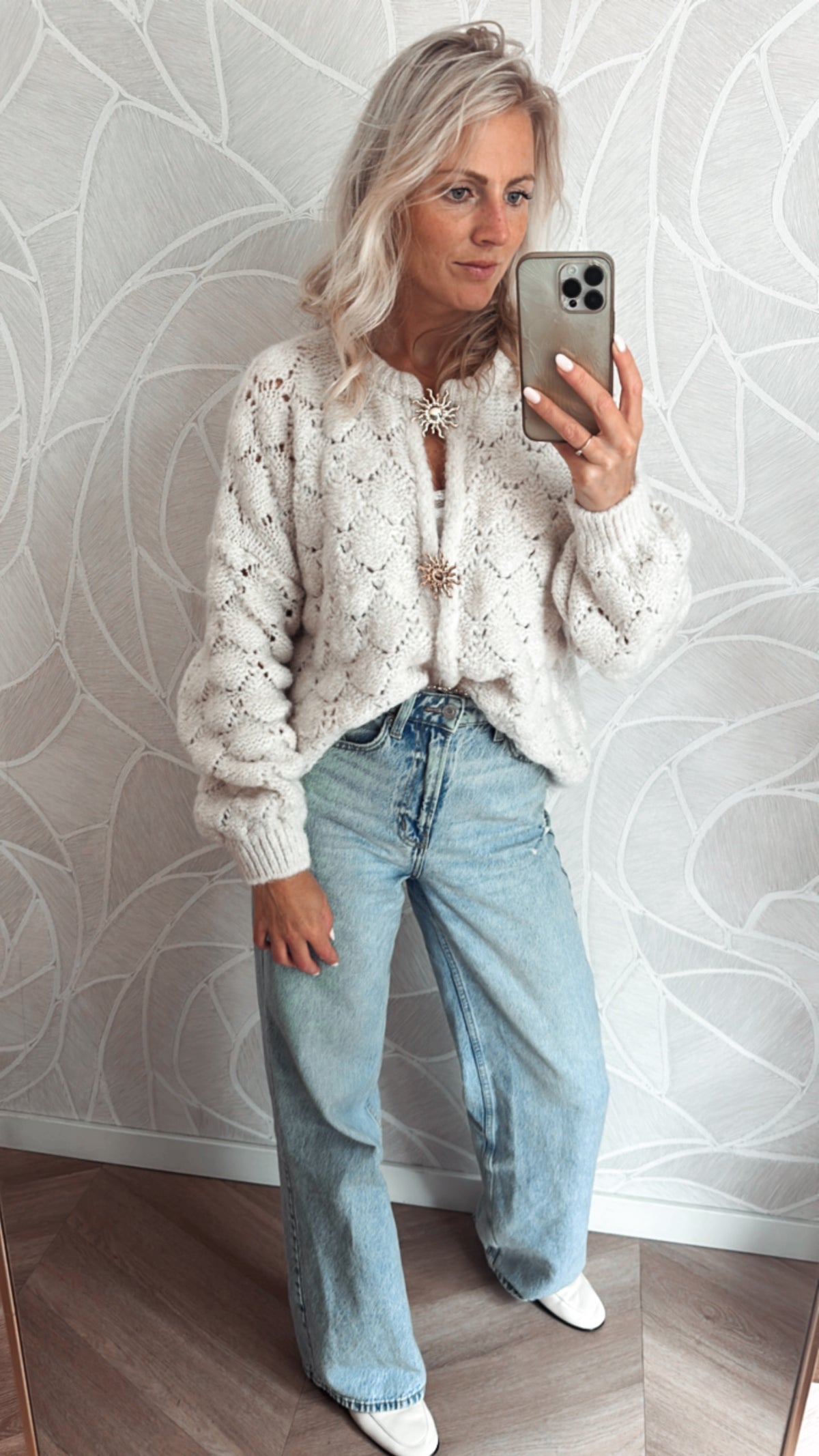 Sunshine knit vest off white lange mouw