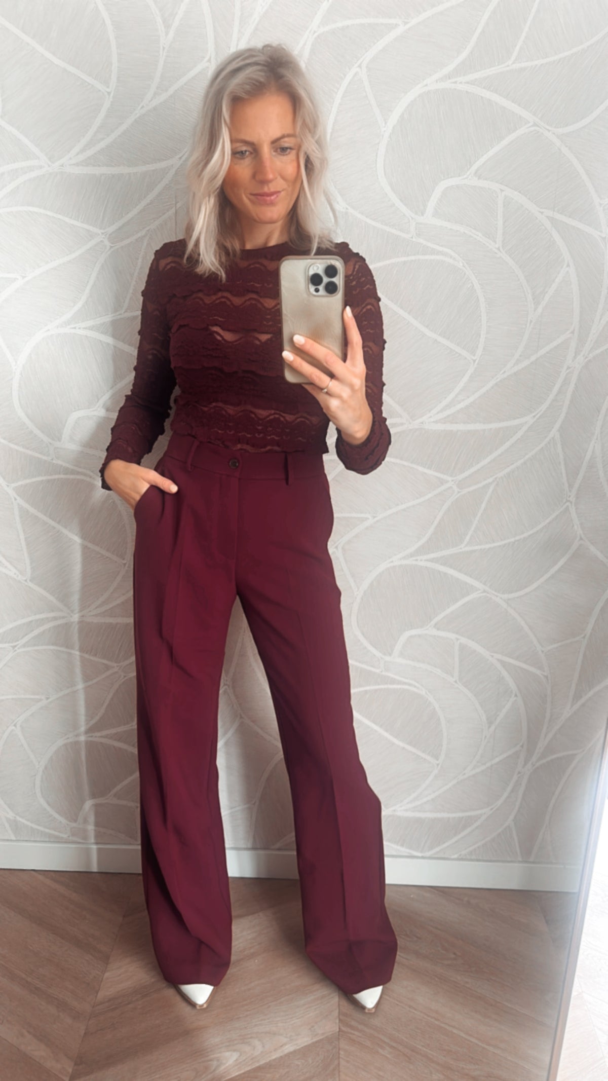 Elegant Flow Pantalon wijn rood