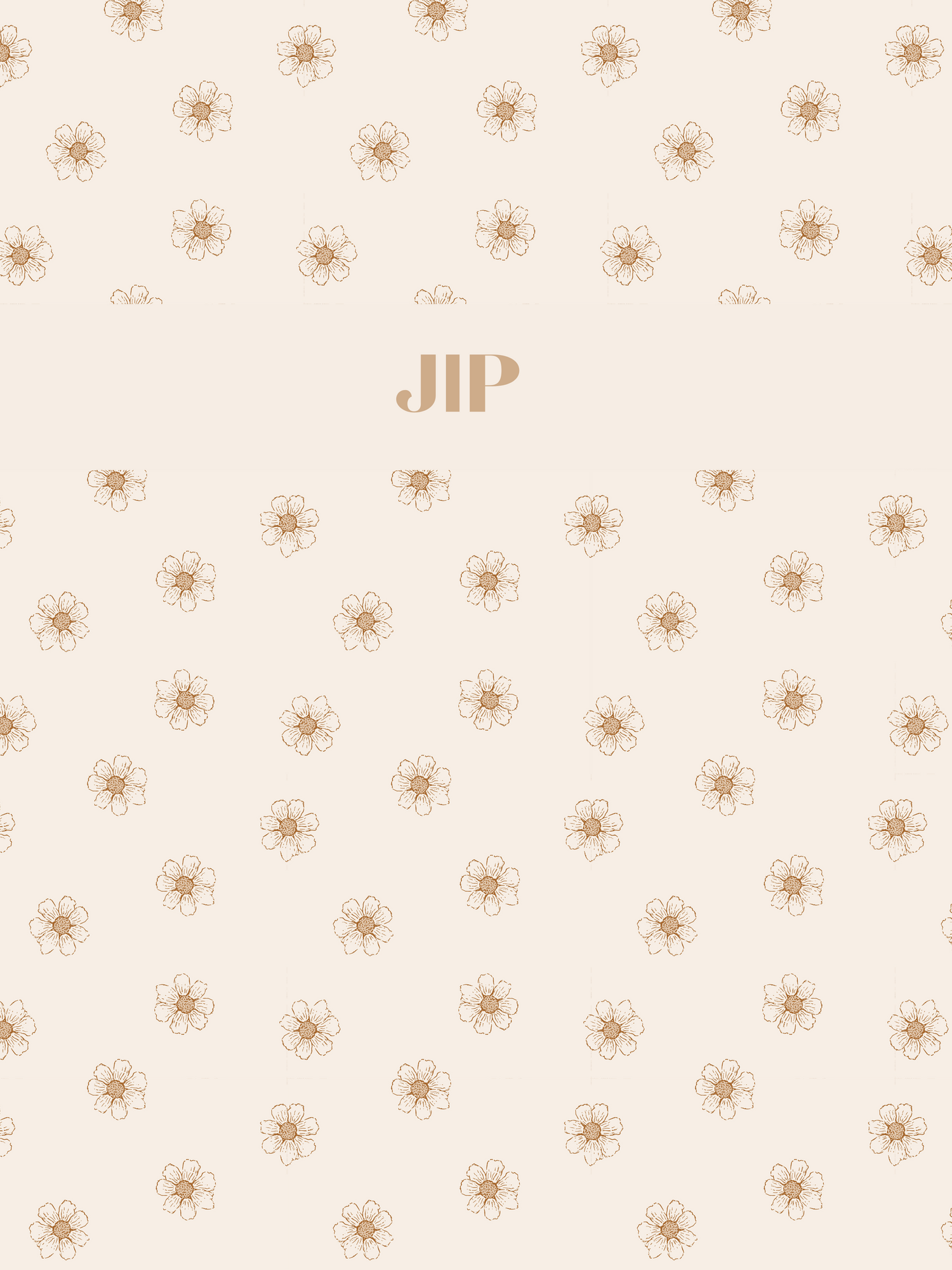 Elegante beige sherpa-materiaal achtergrond met een delicaat patroon van gouden lijnkunstbloemen en het woord "jip" in het midden Naamdeken Daisies Creme van Yumi Baby.