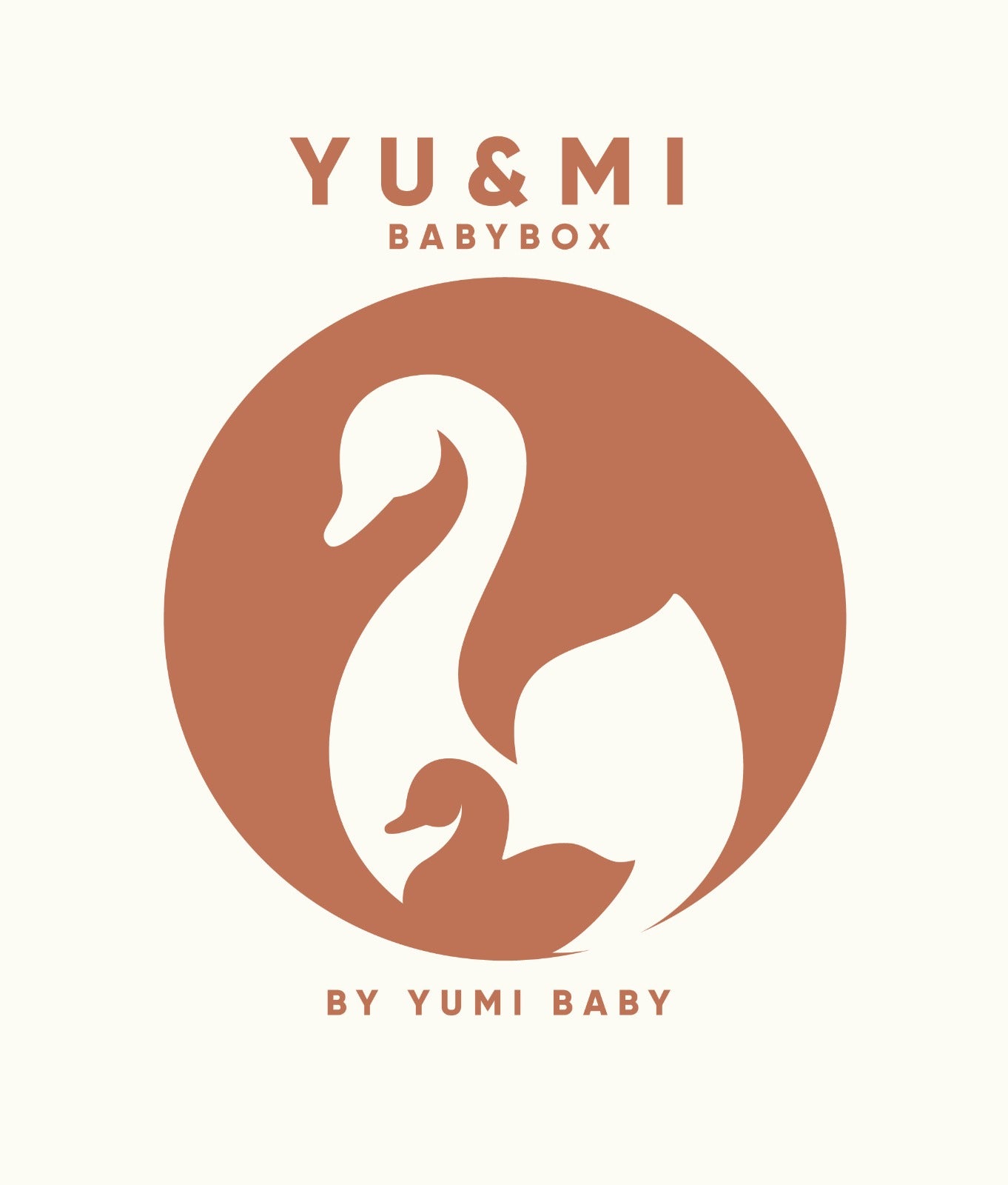 Yu & mi Goodybag van Yumi Baby - een gestileerd logo met de elegante silhouetten van twee zwanen, een volwassene en een jong, waardoor een verzorgende en luxe merkidentiteit voor baby's ontstaat
